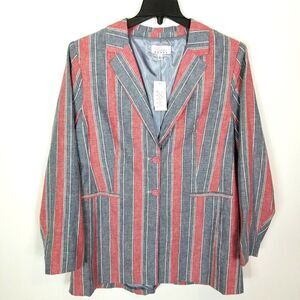 Linea Donna Women Linen Rayon Striped Blazer Jacket Sz XL‎ Red Gray Casual